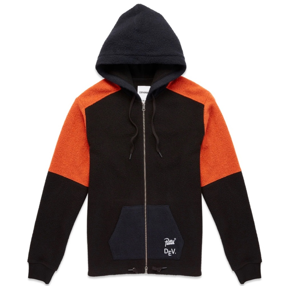 CONVERSE x Patta Diviation Full Zip Hoodie Sweatshirt Jacket Black/Blue/Orange S